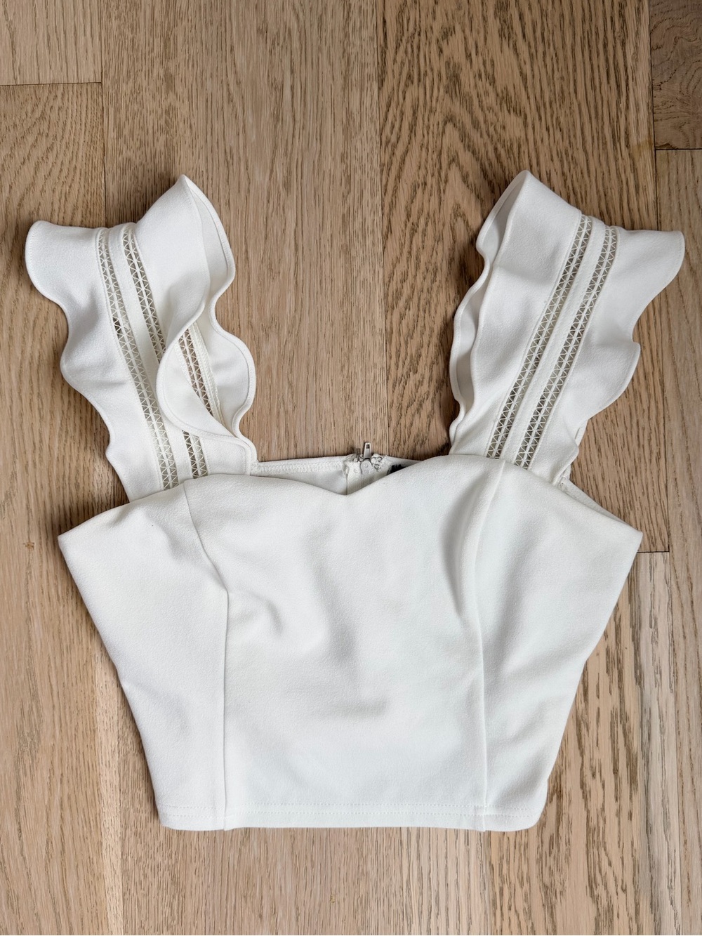 Nordstrom Privy White Ruffled Strap Crop Top